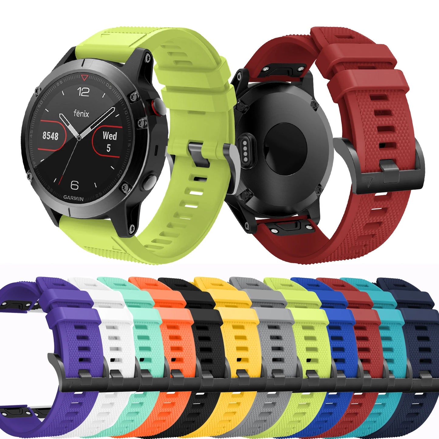 22mm Silicone Band for Garmin Fenix 5/5 Plus/6 – Sweat-Proof, Hypoallergenic Wrist Strap with Metal Buckle
